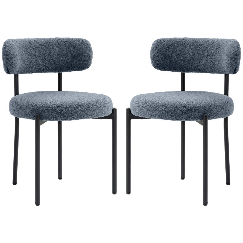 2 Pieces Kitchen Chairs, Modern Dining Chairs w/ Berber Fleece Upholstery and Steel Legs for Living Room, Grey