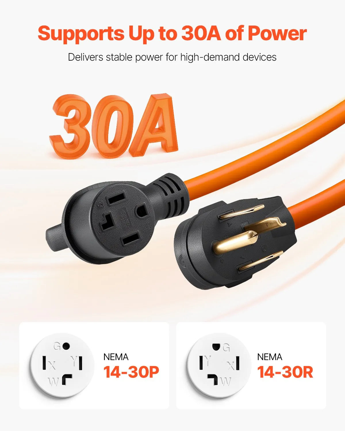 VEVOR 25 ft Dryer Extension Cord 4-Prong NEMA 14-30P to 14-30R Dryer Cord 30A