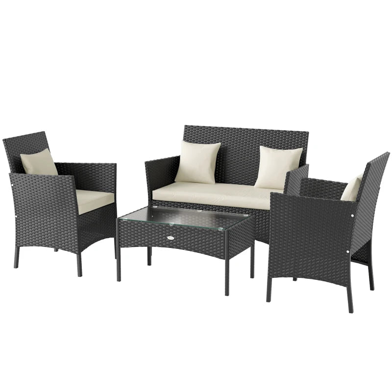 4-Piece Rattan Outdoor Furniture Set Patio Furniture Set with Coffee Table 22.8" W x 21.7" D x 33.5" H Black & Cream