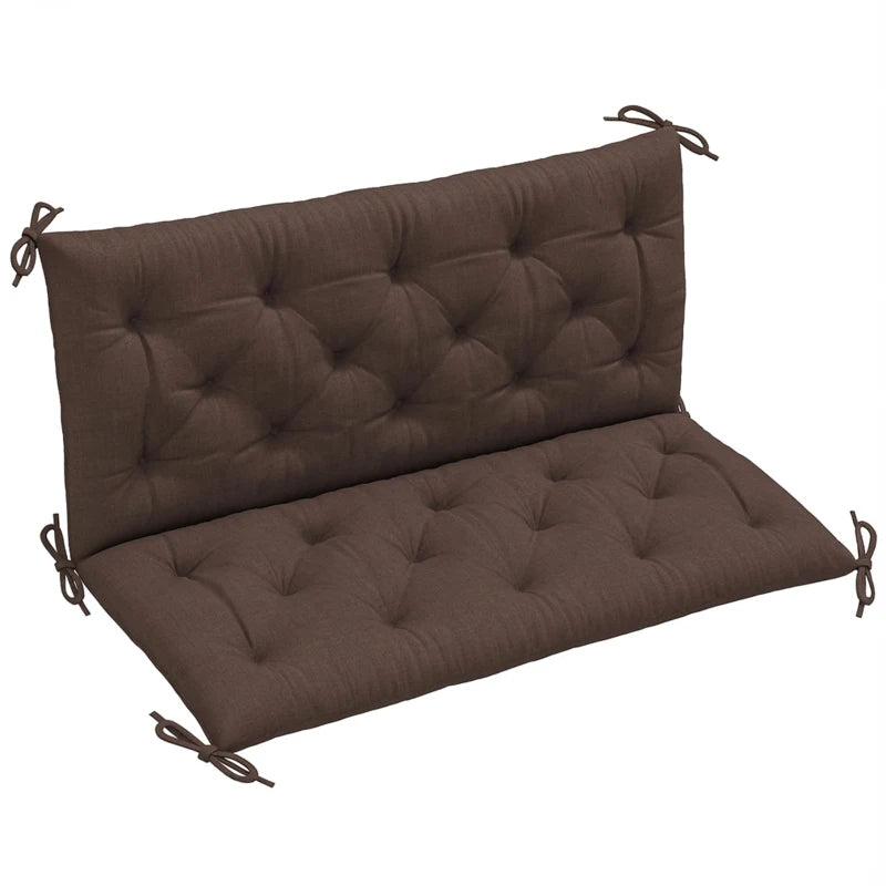 2 Seater Garden Bench Cushion, Soft Thick Outdoor Non-Slip 2 Seater Soft Pad With Backrest, 47" x 43" x 4", Coffee
