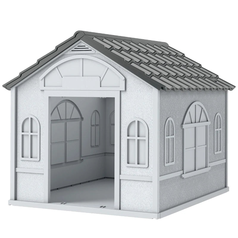 26" Plastic Dog House Outdoor with Air Vents, for Small Medium Dogs, Grey