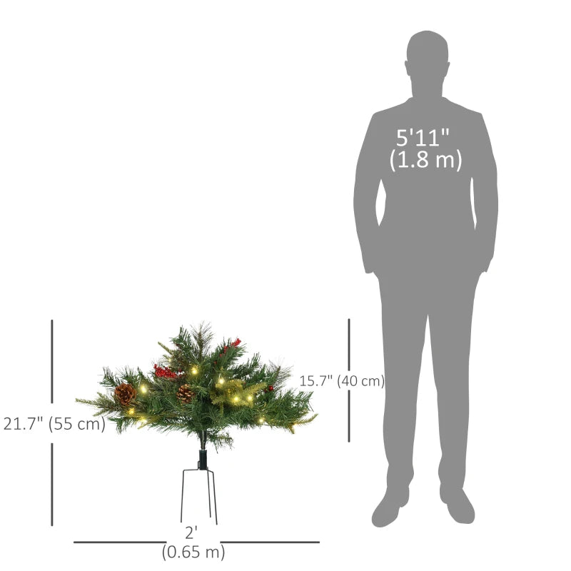 1.5 Foot/16 inch 2 Pack Prelit Artificial Christmas Tree Cordless with 69 Branches, Warm White LED lights, Red Berries, Pine Cones, for Outdoor Entryway, Green