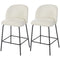 Set of 2 Counter Height Barstools, Upholstered Linen Bar Stools with Backrest, Footrest and Steel Legs, Cream White
