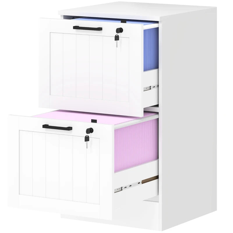 2 Drawer Filing Cabinet with Lock, Office Storage Cabinet with Adjustable Hanging Bars for A4 Letter Size Files, White
