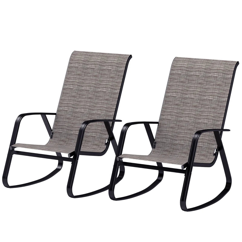 Set of 2 Patio Rocking Chairs, Outdoor Rocking Chairs with High Backrest, Armrests for Backyard, Garden, Light Brown