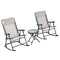 3pc Patio Rocking Chair Set, Folding Outdoor Rocking Chairs and Table Bistro Set w/ Breathable Mesh Seat & Backrest, Headrest for Park, Backyard, Garden, Cream White