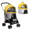 4 Wheels Pet Stroller, 3 in 1 Dog Cat Travel Folding Carrier, for Small Dogs, Detachable, w/ Brake, Canopy, Basket, Storage Bag - Yellow