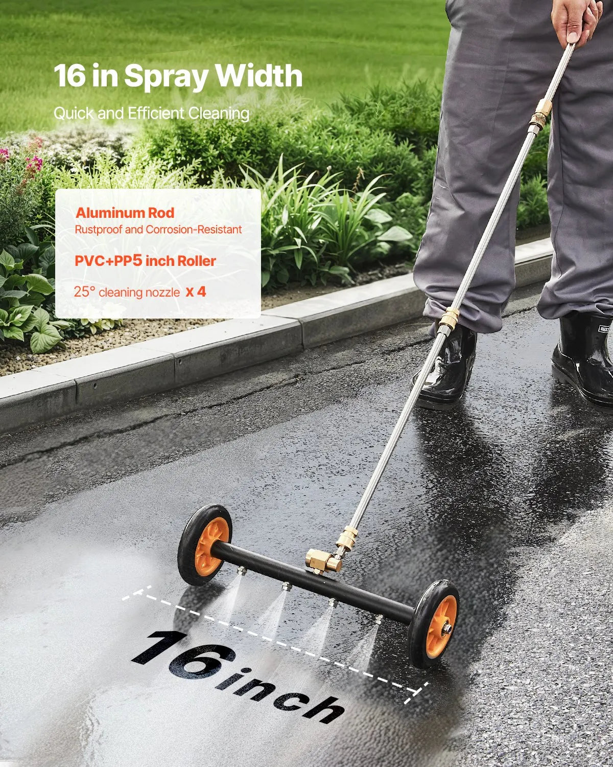 VEVOR 16" Pressure Washer Undercarriage Cleaner with 2 Wheels 2 Extended Wands
