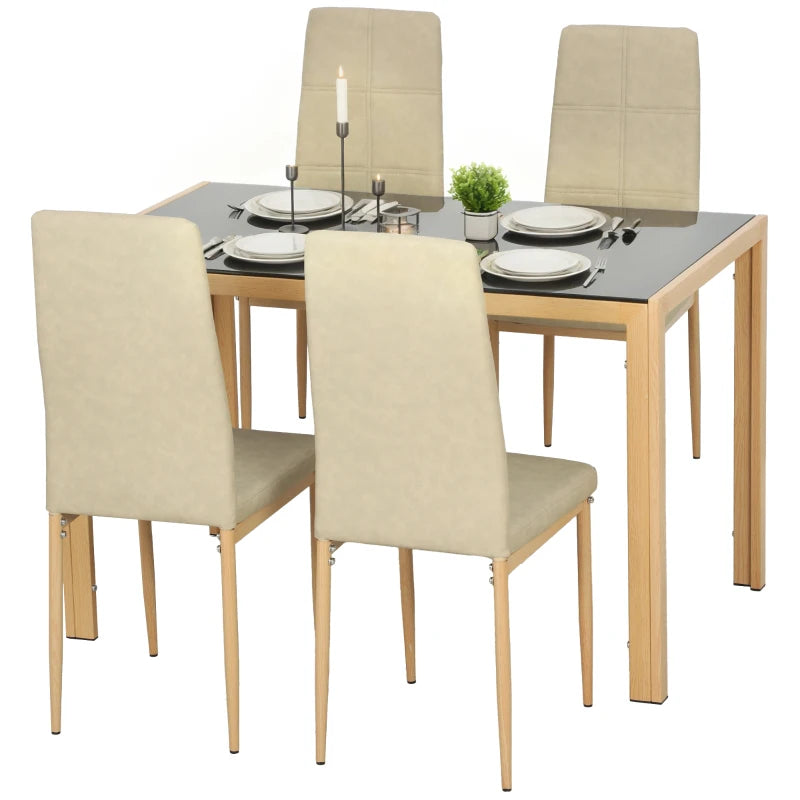 3-Piece Rectangular Glass Kitchen Table and Chairs with Metal Frame and Faux Leather Upholstery for Dining Room
