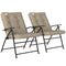 Set of 2 Outdoor Folding Chairs with Adjustable Backrest, Padded Camping Chairs for Outdoor Events, Khaki