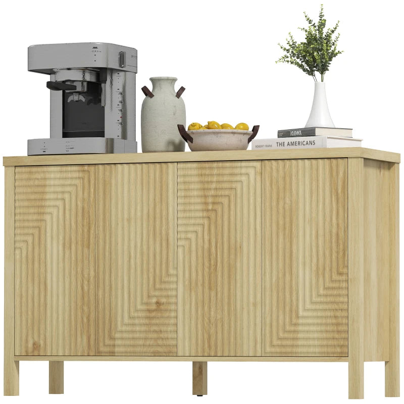 47" Buffet Cabinet with Storage, Fluted Sideboard with Push to Open Design, 2 Adjustable Shelves and 4 Doors, Natural
