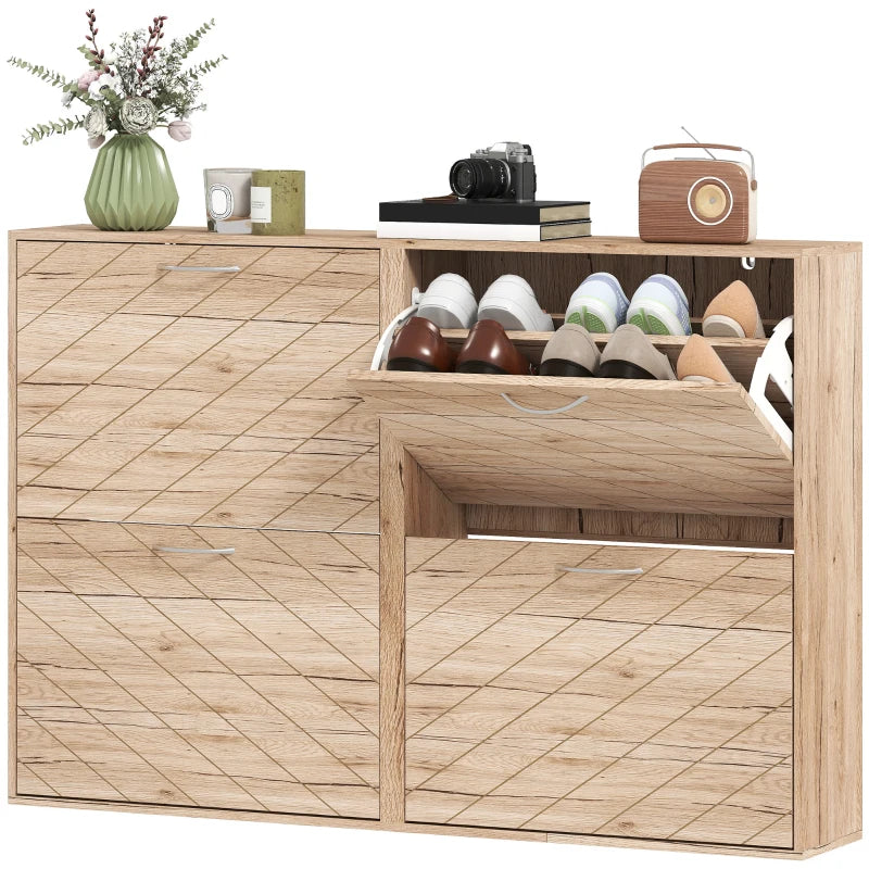 Shoe Storage Cabinet with 4 Flip Drawers, Narrow and Slim, 12-20 Pair of Shoes Organizer for Hallway, Entryway, Oak