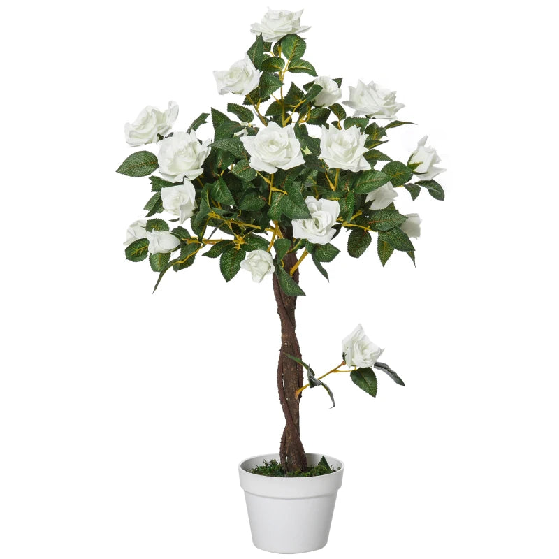 3FT Artificial Plant White Rose Floral in Pot, Fake Plant for Home Indoor Decor