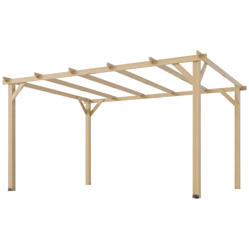 10' x 13' Wooden Pergola, Outdoor Pergola Gazebo Grape Trellis with Triangle Supports, Concrete Anchors, Nature Wood