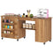Sewing Machine Table with Drop Leaf, Folding Craft Table with 2 Doors and Adjustable Shelf for Small Spaces, Brown