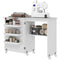 Sewing Machine Cabinet, Folding Sewing Table with Storage Shelf, Bins and Lockable Wheels for Small Space, White