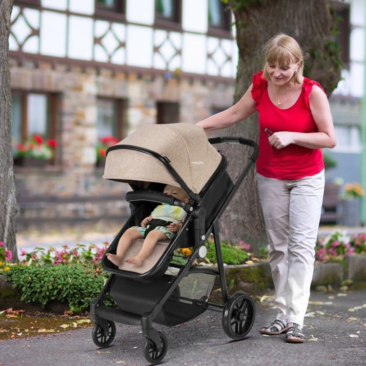2 in 1 Foldable Pushchair Newborn Infant Baby Stroller-Coffee