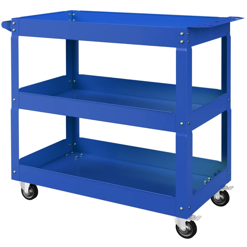 3 Tier Rolling Tool Cart with Wheels, 330 LBS Capacity Heavy Duty Utility Cart, Mobile Service Cart for Garage, Blue