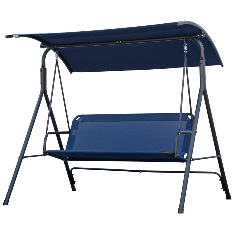 3-Seater Outdoor Porch Swing with Adjustable Canopy, Patio Swing Chair for Garden, Poolside, Backyard, Dark Blue