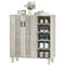 Shoe Storage with Double Doors and Open Shelves 17 Pair Shoe Storage Organizer for Entryway Hallway Light Grey