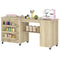 Sewing Machine Table with Drop Leaf, Folding Craft Table with 2 Doors and Adjustable Shelf for Small Spaces, Natural