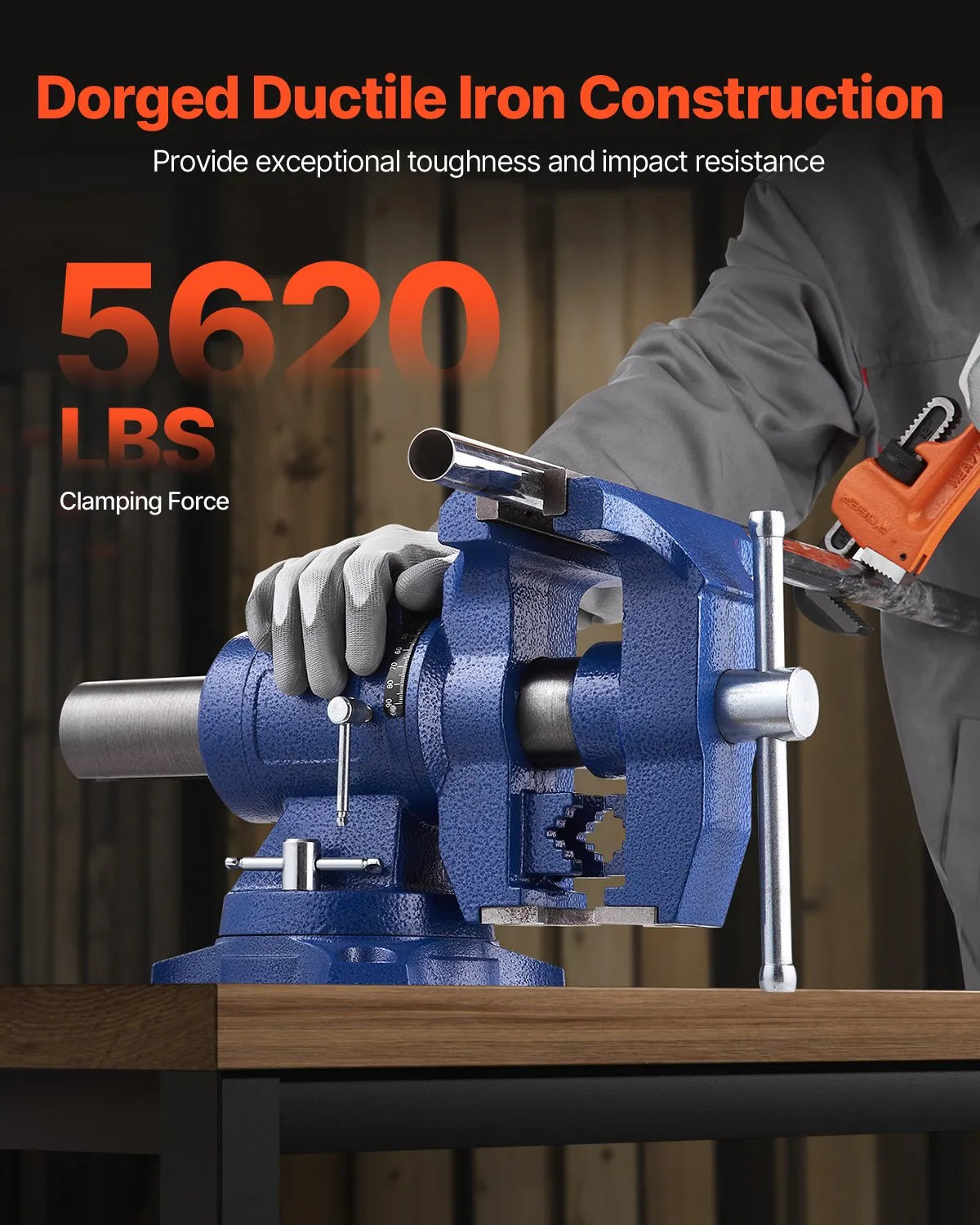 VEVOR 6-1/2" Multi-Purpose Bench Vise Heavy Duty Ductile Iron 360° Swivel Base