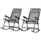 2pc Patio Foldable Rocking Chair Set w/ Breathable Mesh Seat & Backrest, Headrest for Park, Backyard, Garden, Grey