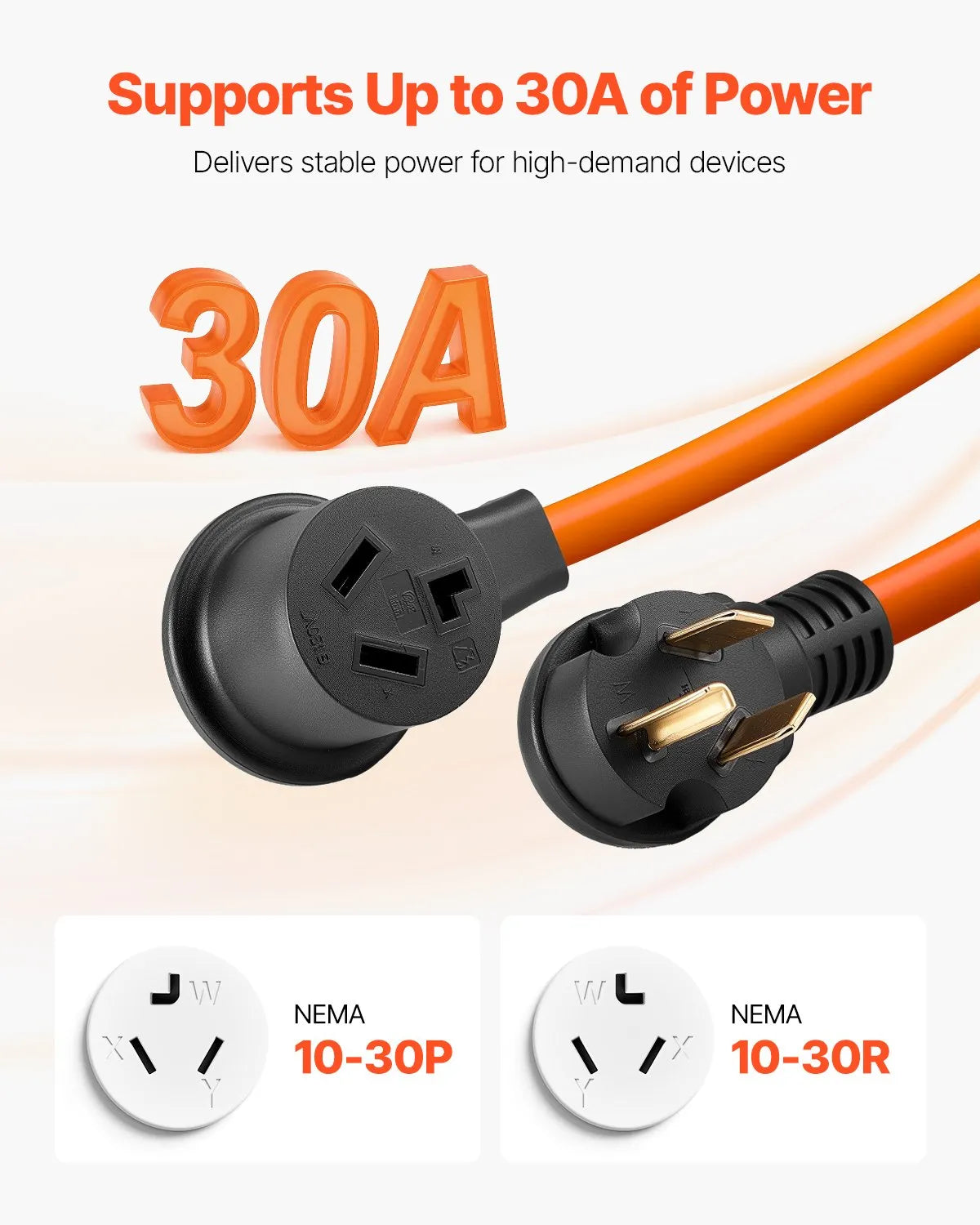 VEVOR 25 ft Dryer Extension Cord 3-Prong NEMA 10-30P to 10-30R Dryer Cord 30A