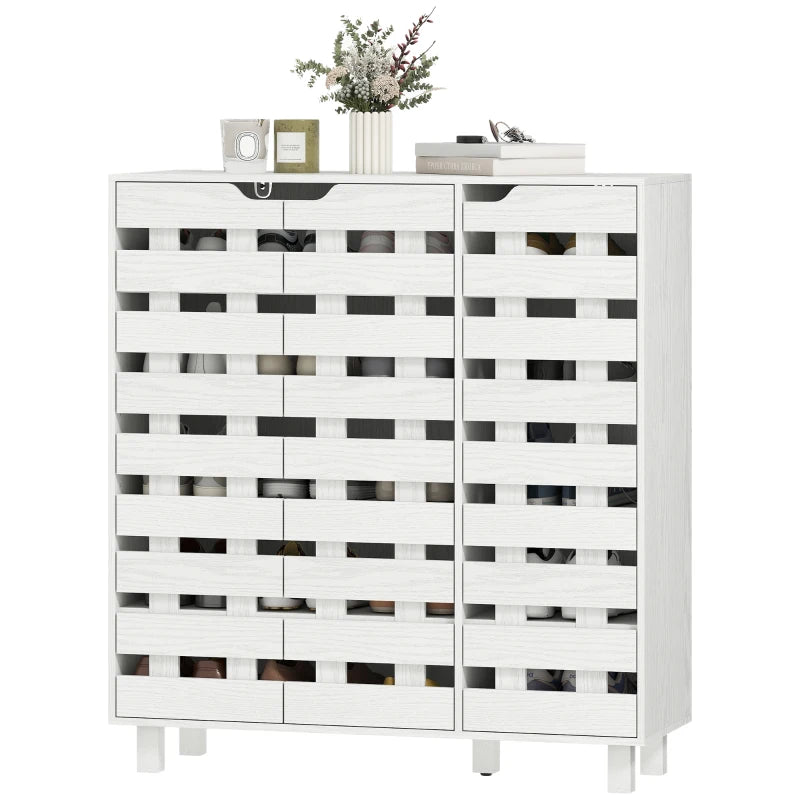 Shoe Cabinet, 20 Pair Shoe Storage Cabinet with Hollowed-Out Doors, White