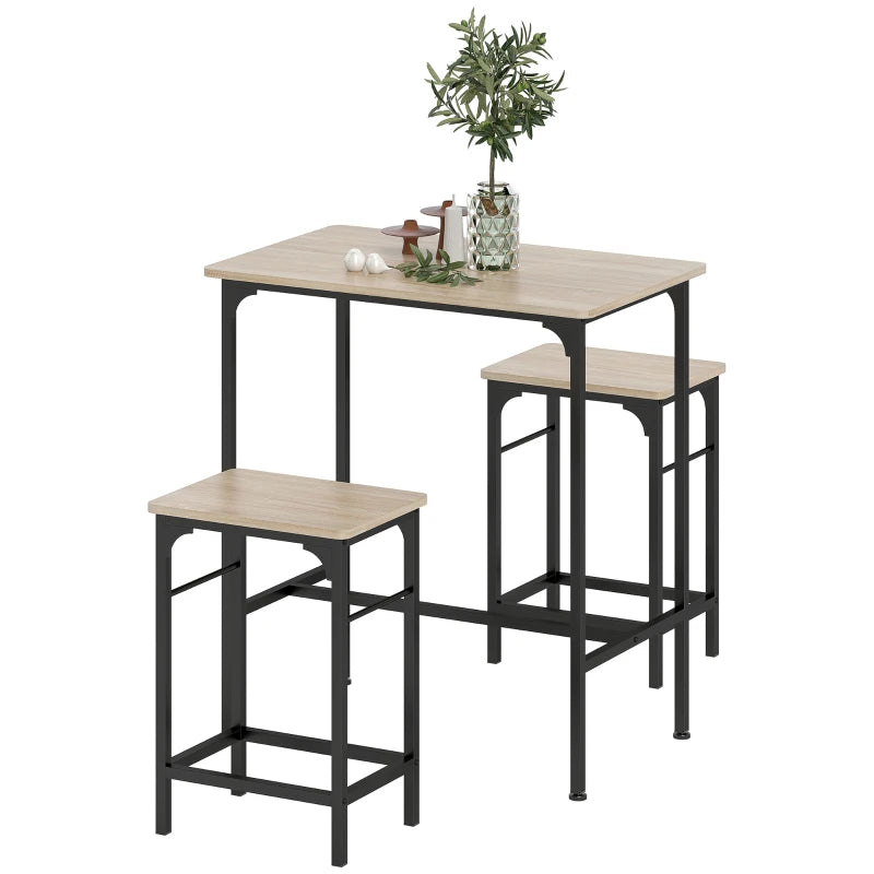 3-Piece Dining Table Set for 2, Bar Table and 2 Stools for Kitchen, Living Room, Dining Room, Small Space, Natural Wood
