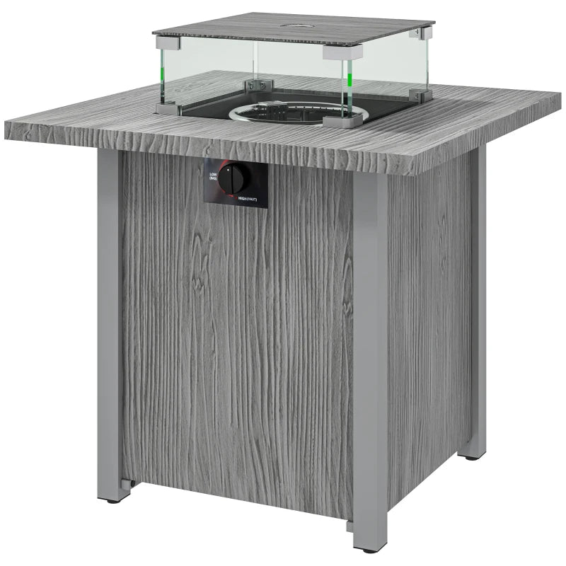 28" 50,000 BTU Gas Fire Pit Table with Cover and Glass Screen, Grey