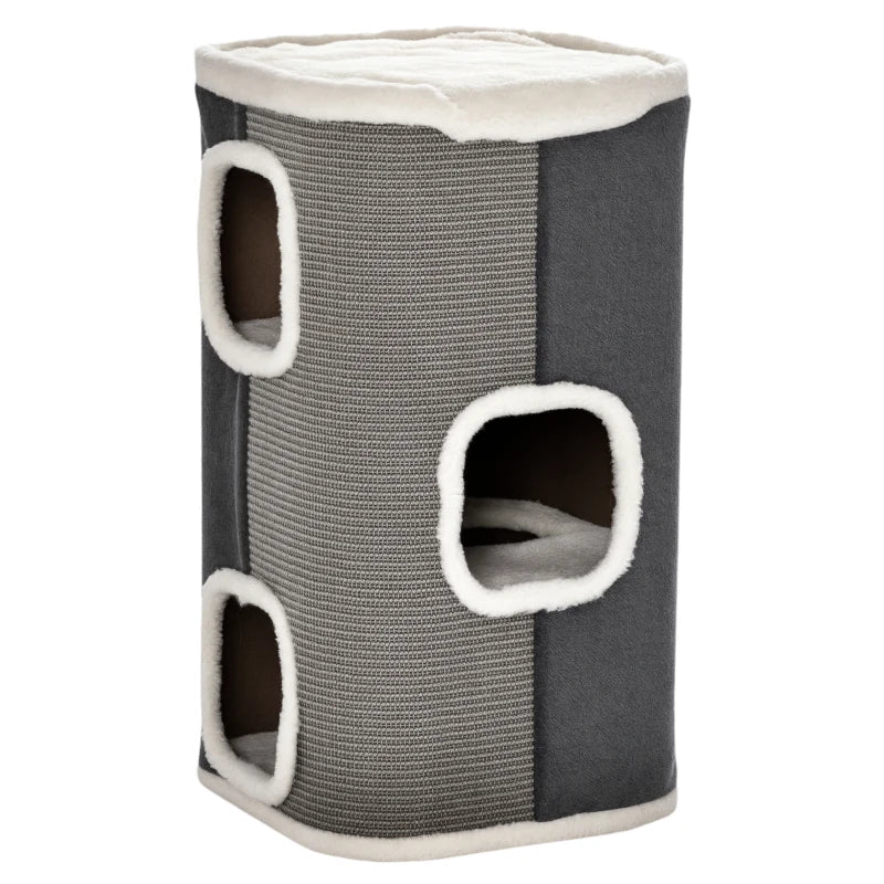 4-Story Cat House for Indoor, Cat Condo with Sisal Scratching Surface, Removable Cushion, 16" x 16" x 29", Grey