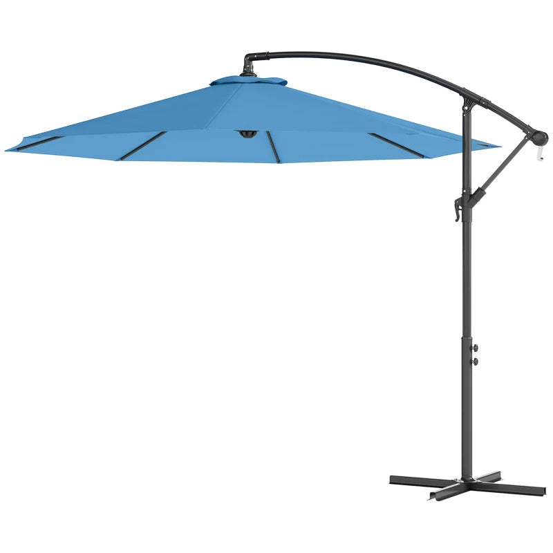10' Deluxe Patio Umbrella, Outdoor Market Parasol, Banana Hanging Offset Sunshade with Crank, Cross Base, Blue