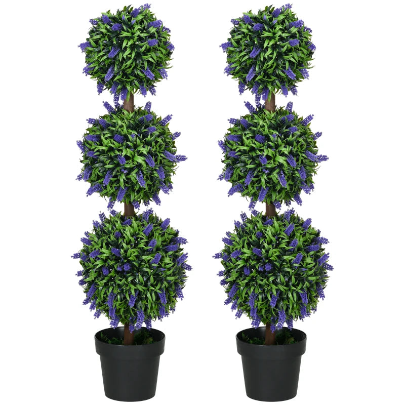 3.5ft Set of 2 Artificial Plants, Lavender Flowers Ball Trees with Pot, for Home Indoor Outdoor Decor