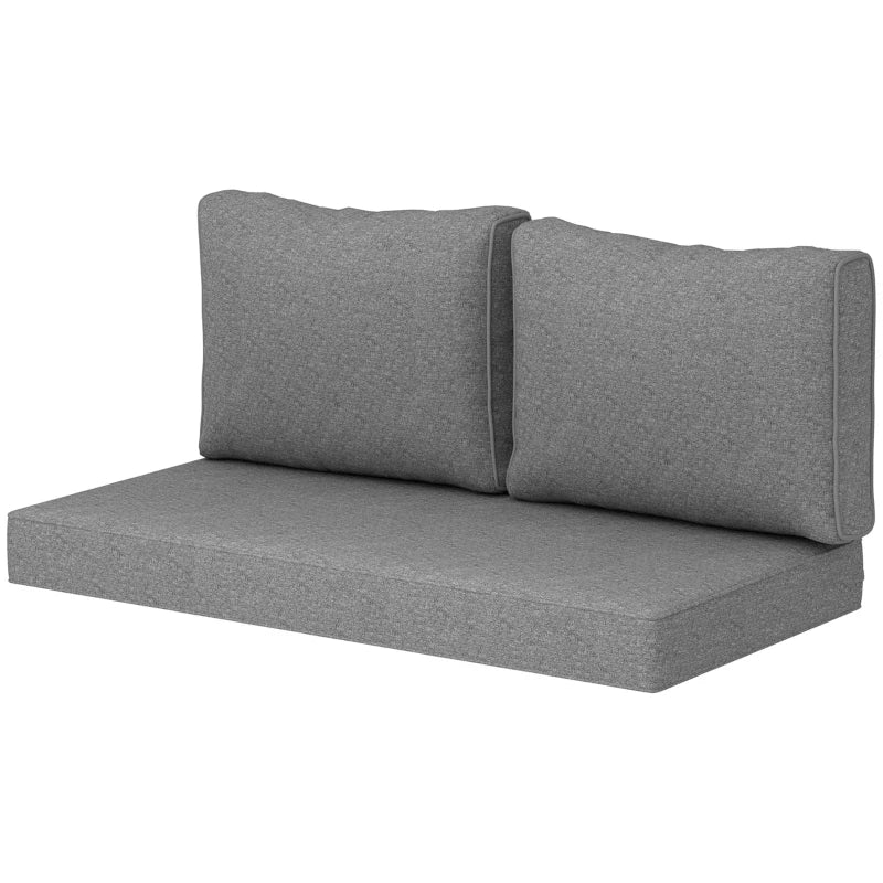 2 Seater Outdoor Seat Cushions with Backrest, Loveseat Double Sofa Outdoor Furniture Cushions, Grey
