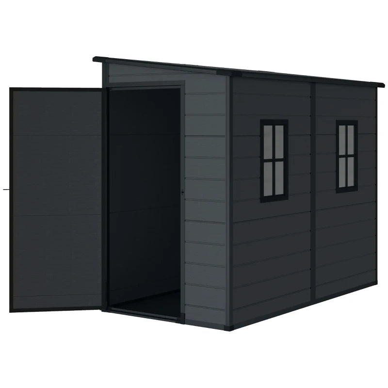 4.3' x 8' Outdoor Storage Shed with Floor, Garden Shed with Lockable Doors and Windows, Dark Grey