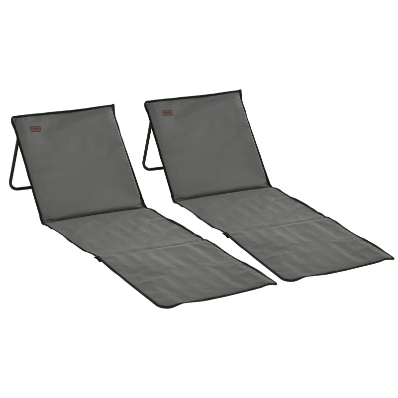 Set of 2 Foldable Lounge Chairs with Carry Bag, Adjustable Backrest, Grey