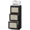 3 Drawer Filing Cabinet with Lock, Boho File Cabinet for A4 Letter Size Files with Decorative Rattan Accents, Black