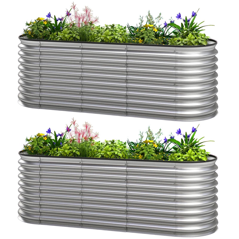 2Pcs Galvanized Raised Garden Bed, 6 x 2 x 2 ft Modular Metal Garden Beds with Rubber Strip Edging, Silver