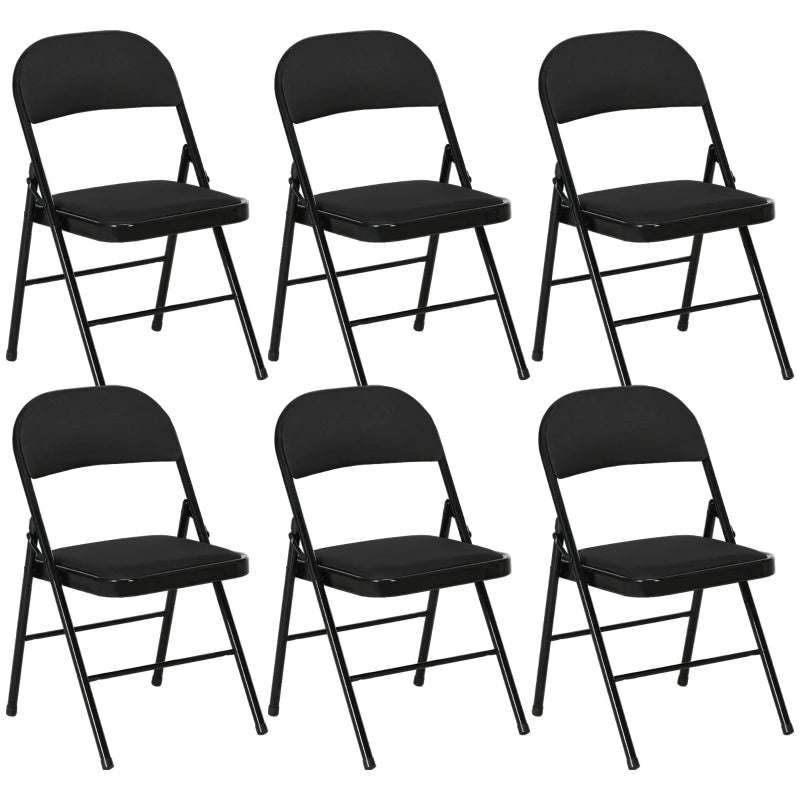 Set of 6 Metal Foldable Chairs, Linen Padded Folding Chairs with Cushion Seat and Open Back for Indoor, Black