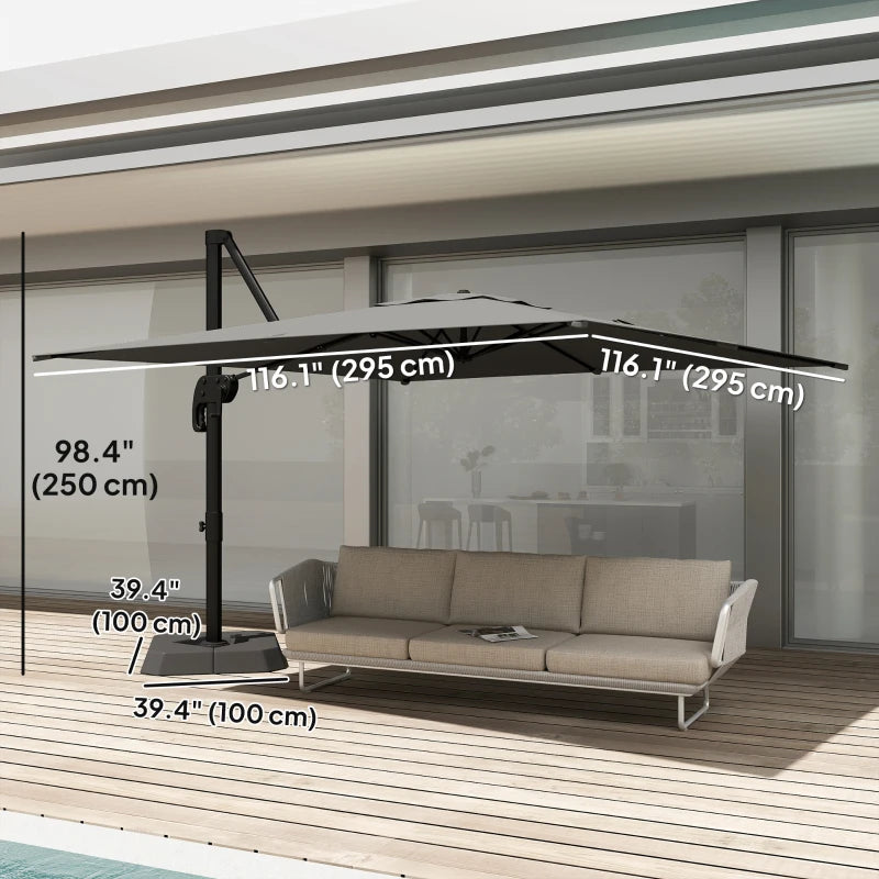 10 FT Patio Umbrella with Base, Outdoor Offset Cantilever Umbrella with Crank Handle and Tilt, 360° Rotation