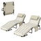 2-Piece Folding Lounge Chairs with Adjustable Backrest, Tanning Chair with Cushion, Side Pocket, Headrest, Beige