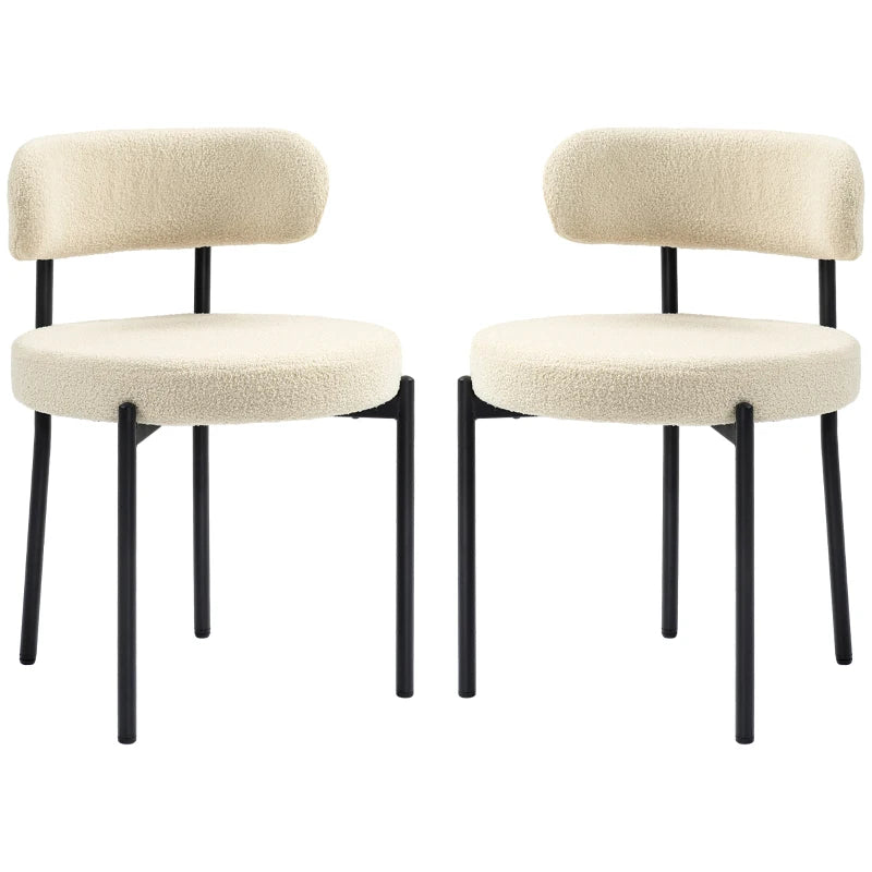 2 Pieces Kitchen Chairs, Modern Dining Chairs w/ Berber Fleece Upholstery and Steel Legs for Living Room, Beige