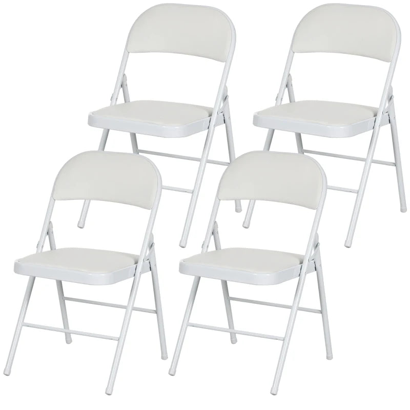 Set of 4 Metal Foldable Chairs, PU Leather Padded Folding Chairs with Cushion Seat and Open Back for Indoor, White