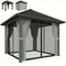 10' x 10' Hardtop Gazebo with Galvanized Steel Roof, Permanent Garden Gazebo with Netting and Curtains