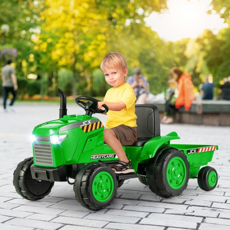 12V Kids Ride On Tractor with Trailer and Remote Control-Dark Green