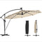 11.3 ft Cantilever Patio Umbrella with Light, Cover, Aluminium UPF50+ Offset Outdoor Umbrella Parasol, Khaki
