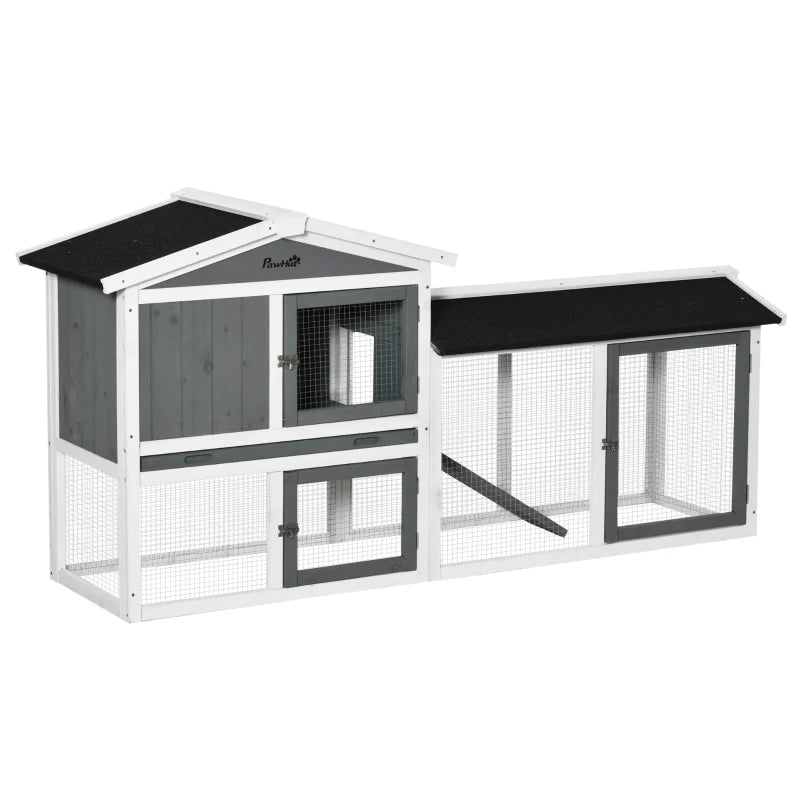 69"L Wooden Rabbit Hutch Pet Playpen Bunny House Enclosure with Run Box, Slide-out Tray, Ramp, White