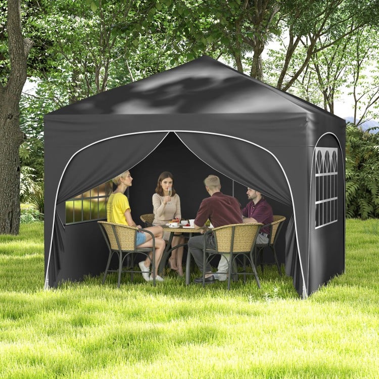 10 X 10 FT Pop up Canopy Tent with 4 Removable Sidewall-Gray
