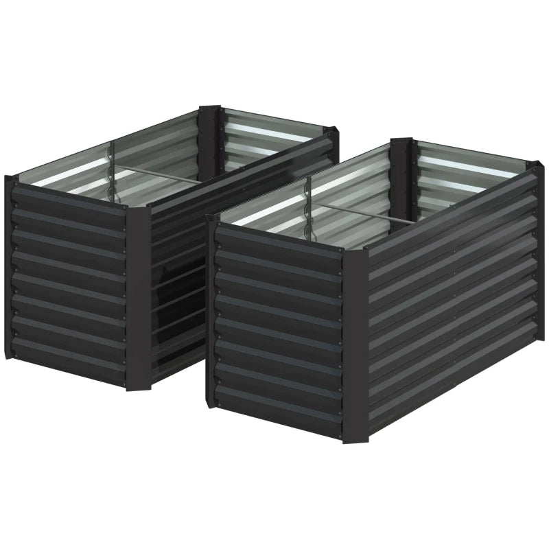 Set of 2 Galvanized Metal Planters for Outdoor Plants, 4' x 2' x 2' Raised Garden Bed, Dark Grey